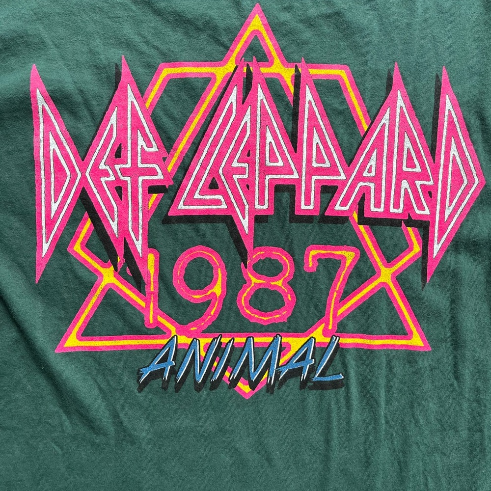 Letluv Def Leppard 1987 Graphic Tee Anthropologie Green Women's XS Made in USA - Picture 7 of 10